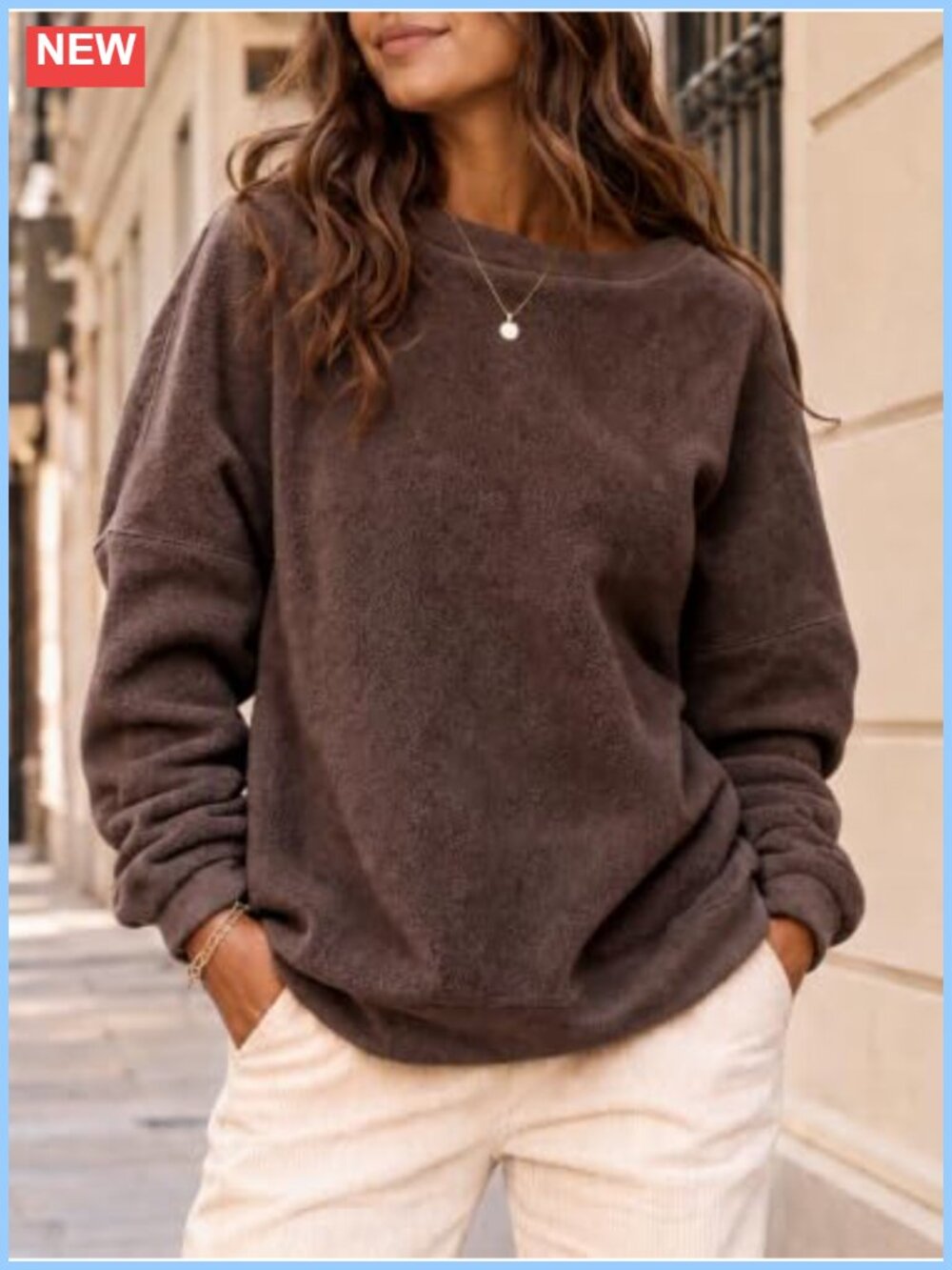 Womens Oversized Polar Fleece Sweatshirt Fuzzy Crewneck Pullover Fall Top - Picture 3 of 5